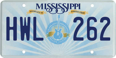 MS license plate HWL262