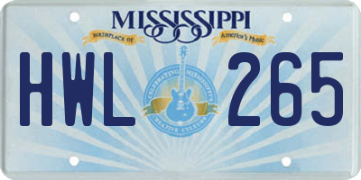 MS license plate HWL265