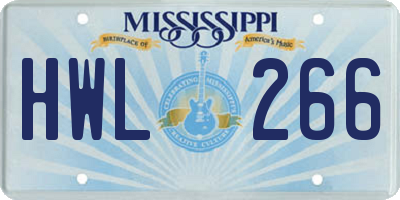 MS license plate HWL266