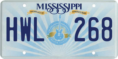 MS license plate HWL268