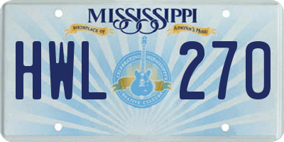 MS license plate HWL270