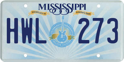 MS license plate HWL273
