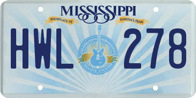 MS license plate HWL278