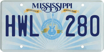 MS license plate HWL280