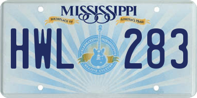 MS license plate HWL283
