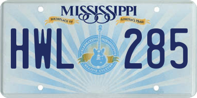 MS license plate HWL285