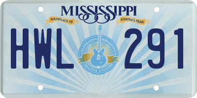 MS license plate HWL291