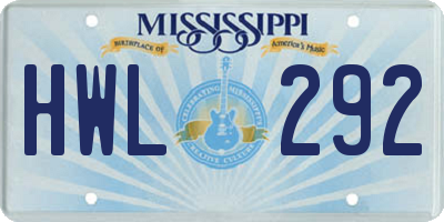 MS license plate HWL292