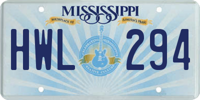 MS license plate HWL294