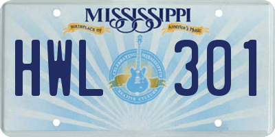 MS license plate HWL301