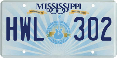 MS license plate HWL302