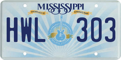 MS license plate HWL303