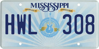 MS license plate HWL308