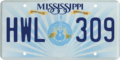 MS license plate HWL309