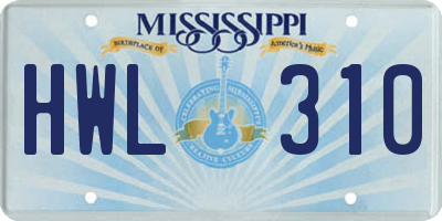 MS license plate HWL310