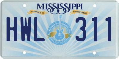 MS license plate HWL311