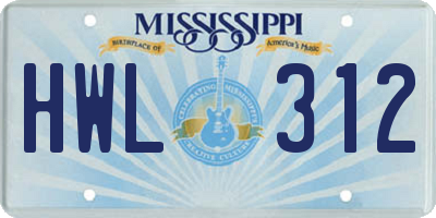 MS license plate HWL312