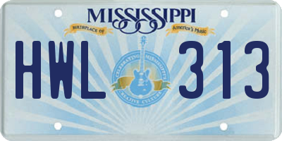 MS license plate HWL313