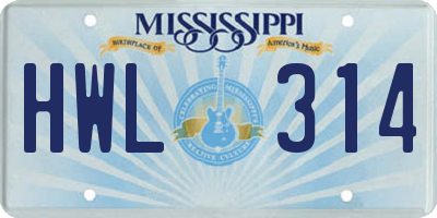MS license plate HWL314