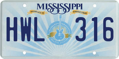 MS license plate HWL316