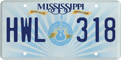 MS license plate HWL318