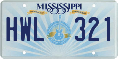 MS license plate HWL321