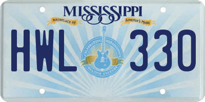 MS license plate HWL330