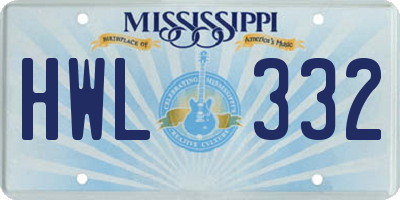 MS license plate HWL332