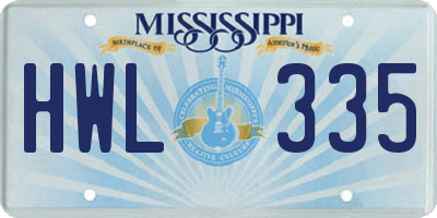 MS license plate HWL335