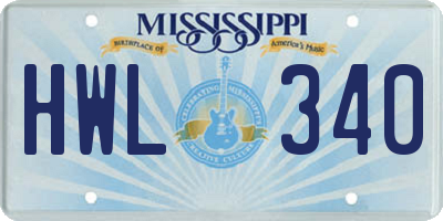 MS license plate HWL340