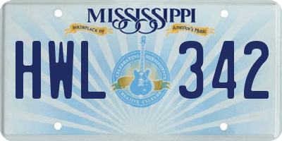 MS license plate HWL342
