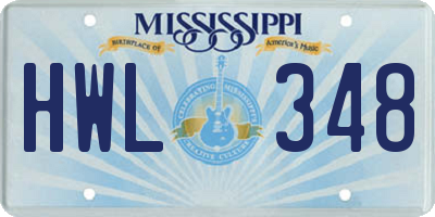 MS license plate HWL348
