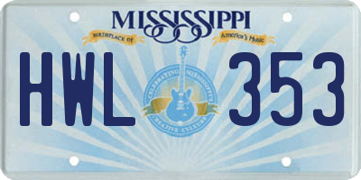 MS license plate HWL353