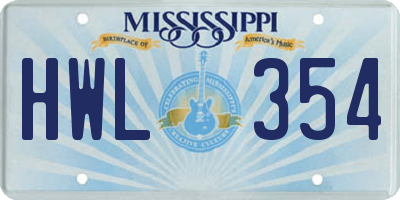 MS license plate HWL354