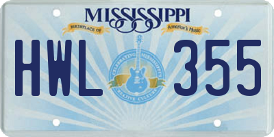 MS license plate HWL355
