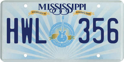 MS license plate HWL356