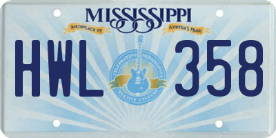 MS license plate HWL358