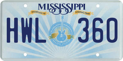 MS license plate HWL360