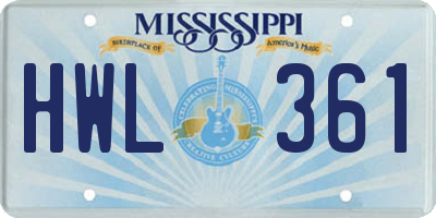 MS license plate HWL361