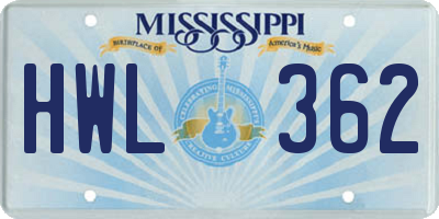 MS license plate HWL362