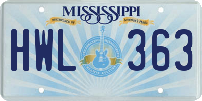 MS license plate HWL363