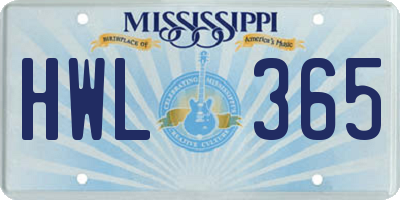 MS license plate HWL365