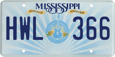 MS license plate HWL366