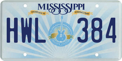 MS license plate HWL384