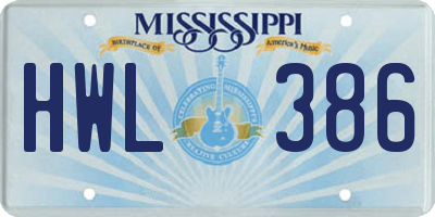 MS license plate HWL386