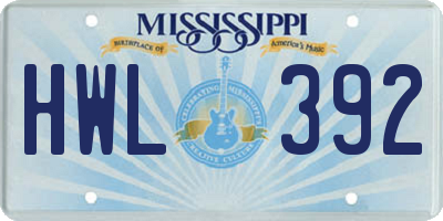 MS license plate HWL392