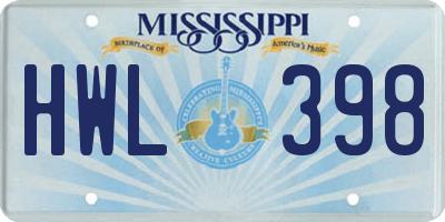 MS license plate HWL398