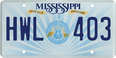 MS license plate HWL403