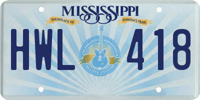 MS license plate HWL418