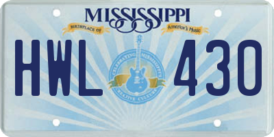 MS license plate HWL430
